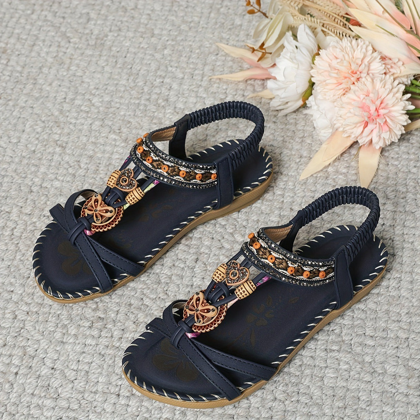 Sandalias para mujer de flores bordadas con estilo bohemio - Alma