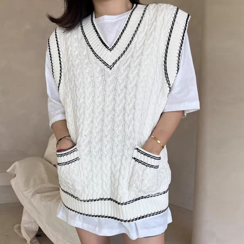 Lea - Chaleco de punto multicapa con tejido de malla y ribete en contraste