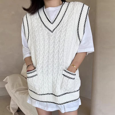 Lea - Chaleco de punto multicapa con tejido de malla y ribete en contraste