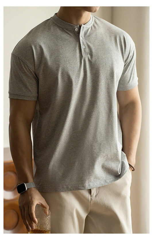 Camiseta hombre cuello mao algodón estilo casual - Damián