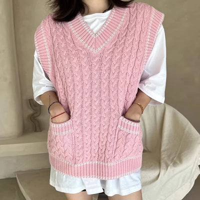 Lea - Chaleco de punto multicapa con tejido de malla y ribete en contraste