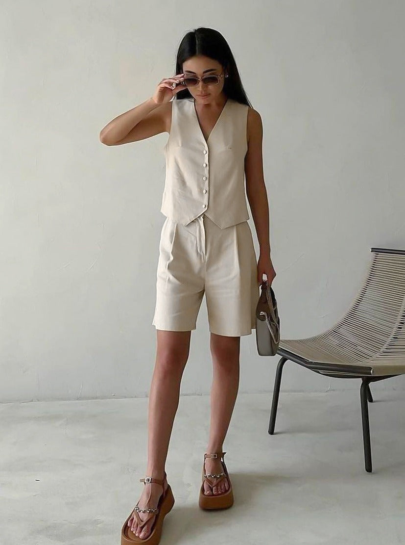 Kanda - Traje informal sin mangas, de talle alto y color liso