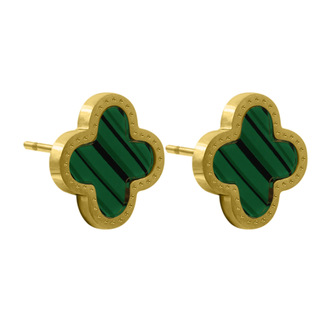 Pendientes de botón Green Unique Leaf chapados en oro de 14 quilates