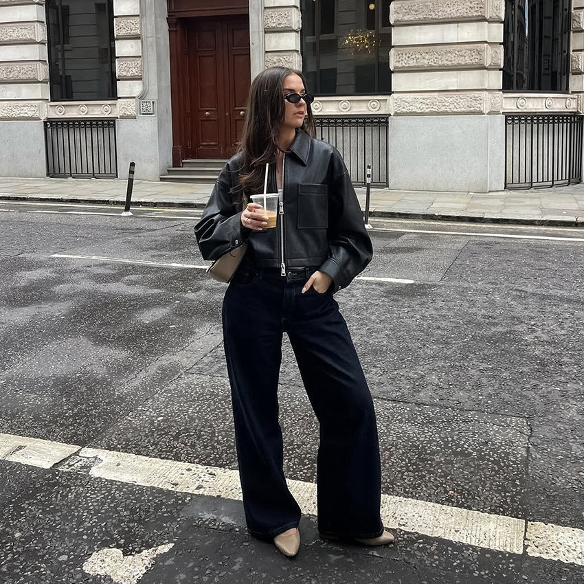 Chaqueta biker corta de mujer con cremallera metalica - Raizy