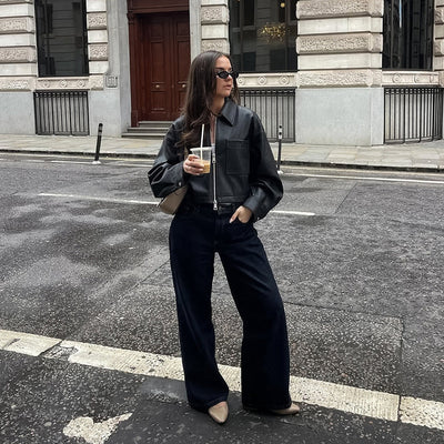 Chaqueta biker corta de mujer con cremallera metalica - Raizy