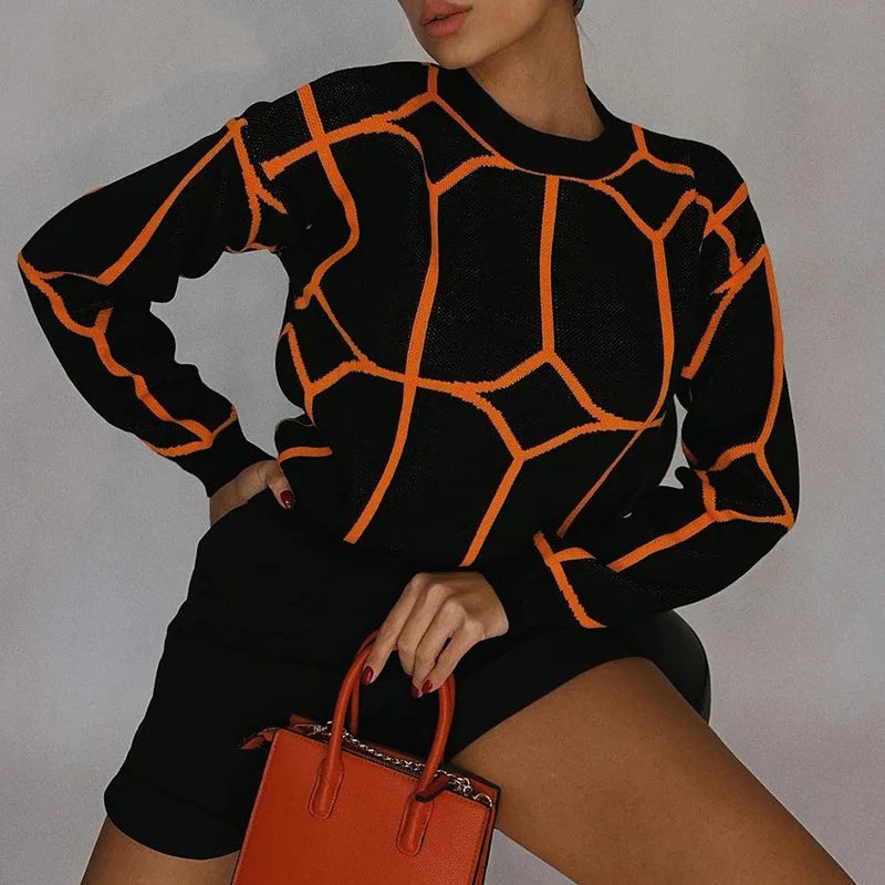 Chio - Jersey geométrico de cuello redondo y estampado llamativo