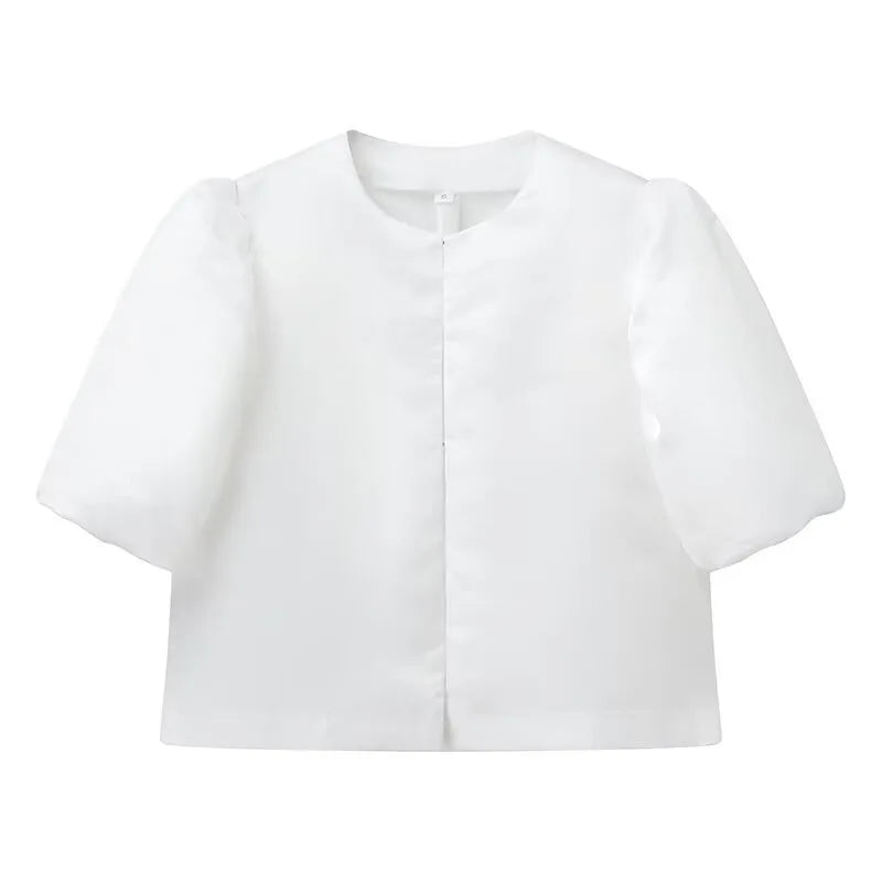 Mona - Elegante camisa de mujer con mangas cortas abullonadas