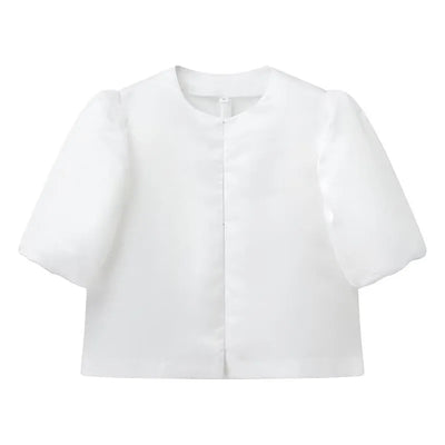 Mona - Elegante camisa de mujer con mangas cortas abullonadas