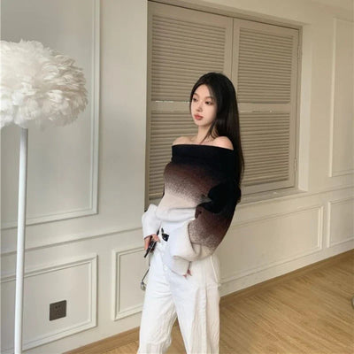 Clarissa - Jersey de punto esponjoso con degradado sin hombros