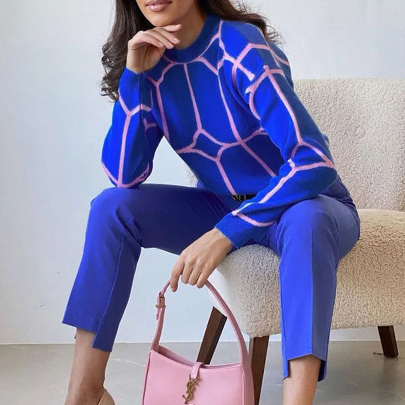 Chio - Jersey geométrico de cuello redondo y estampado llamativo