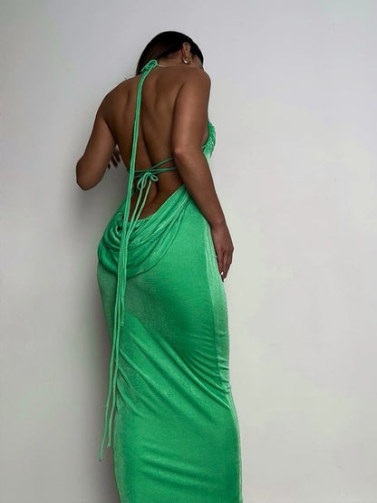 Muliana - Vestido largo verde sin espalda para mujer