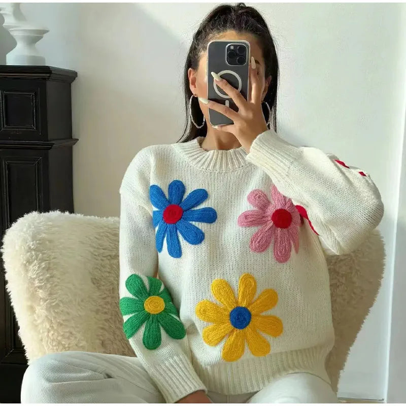 Farah - Jersey de punto grueso con llamativos apliques florales