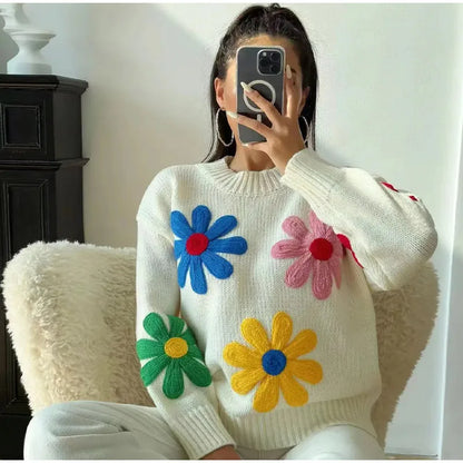 Farah - Jersey de punto grueso con llamativos apliques florales
