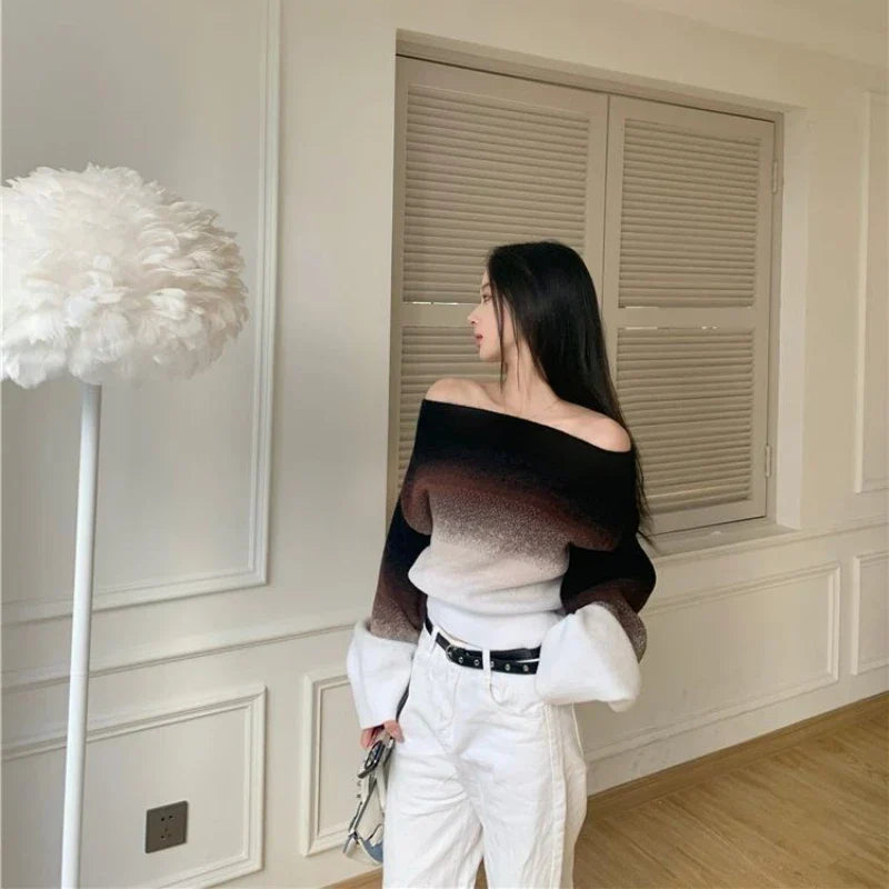 Clarissa - Jersey de punto esponjoso con degradado sin hombros