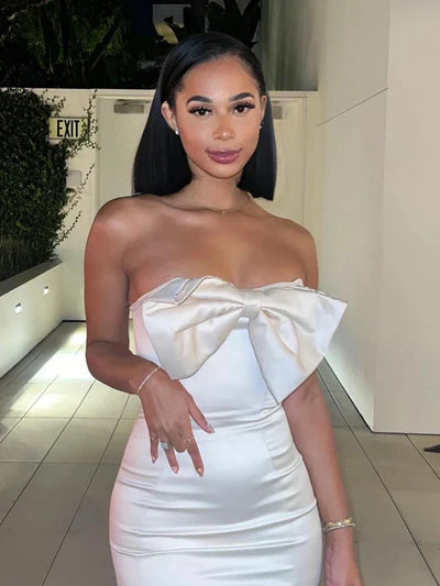 Ezra - Vestido de satén sin tirantes con lazo