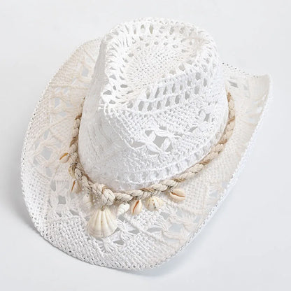Sombrero de paja concha marina costera