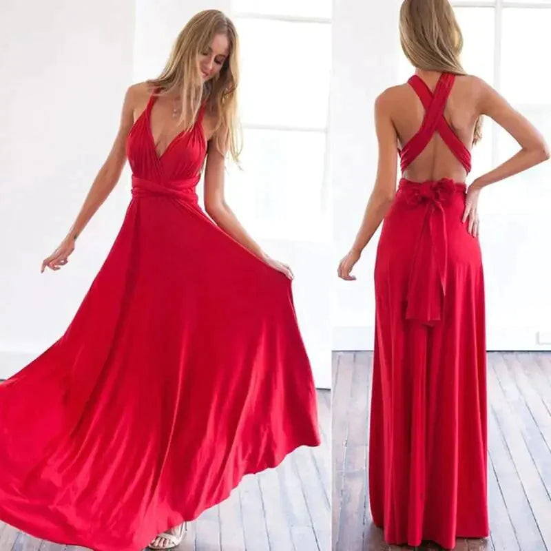 Laura - Vestido largo rojo de estilo boho para mujer