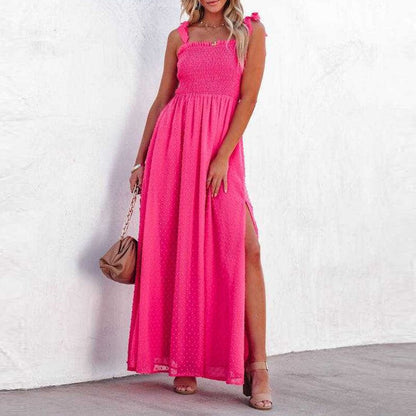 Larada - Vestido maxi vaporoso con un delicado estampado de lunares