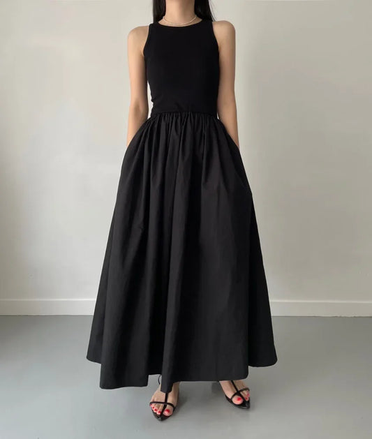 Vestido largo mujer sin mangas elegante negro - Marie