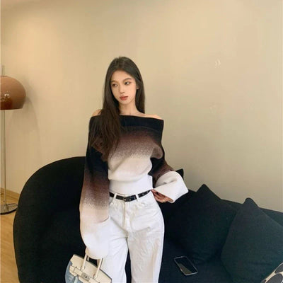 Clarissa - Jersey de punto esponjoso con degradado sin hombros