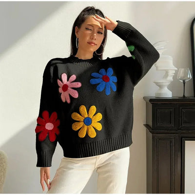 Farah - Jersey de punto grueso con llamativos apliques florales