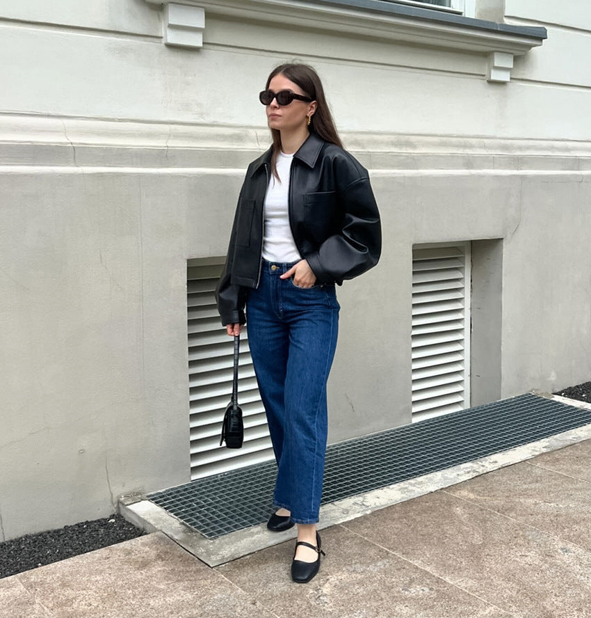 Chaqueta biker corta de mujer con cremallera metalica - Raizy