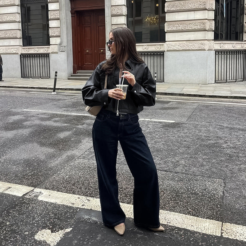 Chaqueta biker corta de mujer con cremallera metalica - Raizy