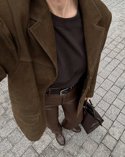 Chaqueta holgada de ante con solapas retro de terciopelo - Loise