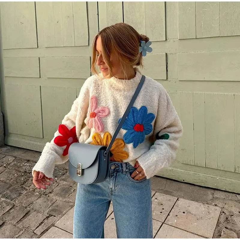 Farah - Jersey de punto grueso con llamativos apliques florales