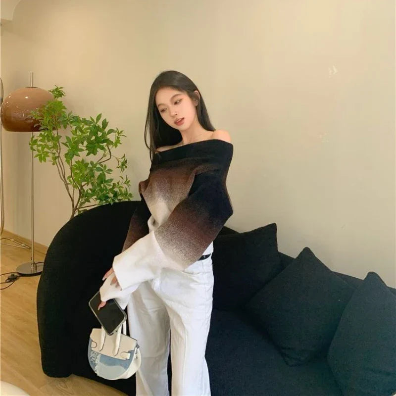 Clarissa - Jersey de punto esponjoso con degradado sin hombros