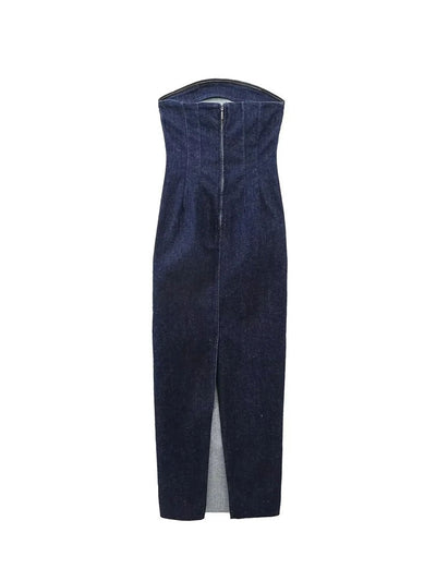 Rina - Vestido largo en denim azul