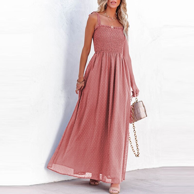 Larada - Vestido maxi vaporoso con un delicado estampado de lunares