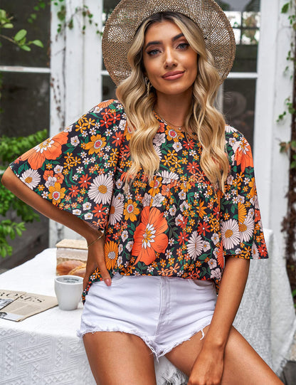 Shanee - Blusa floral con mangas