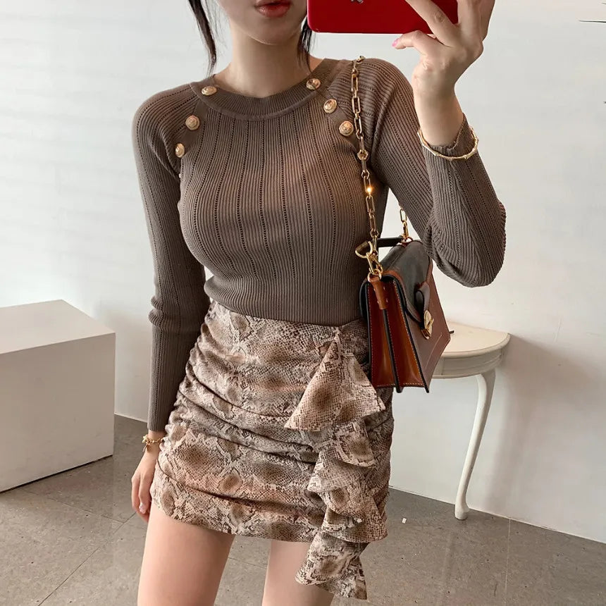 Nadina - Jersey de canalé con adorno de botones