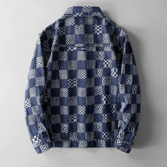 Chaqueta vaquera a cuadros para hombre, a la moda