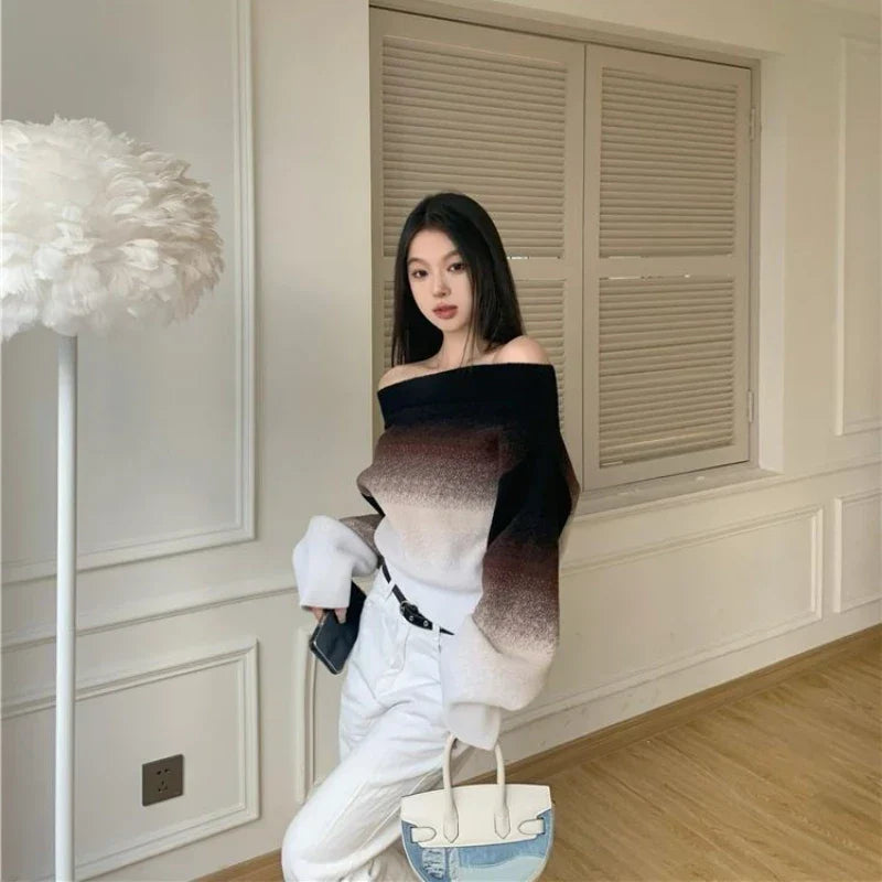 Clarissa - Jersey de punto esponjoso con degradado sin hombros