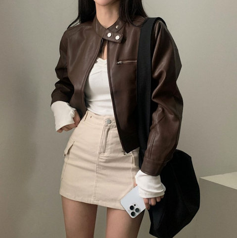 Camille - Chaqueta retro con cremallera y cuello alto