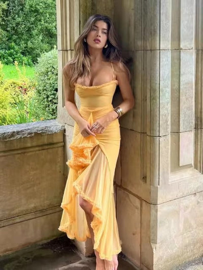 Julia - Vestido largo casual de tirantes con encaje para mujer