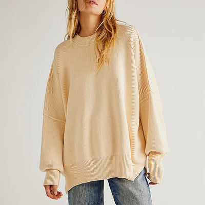 Fayette - Elegante jersey rojo de mujer de manga larga y cuello redondo