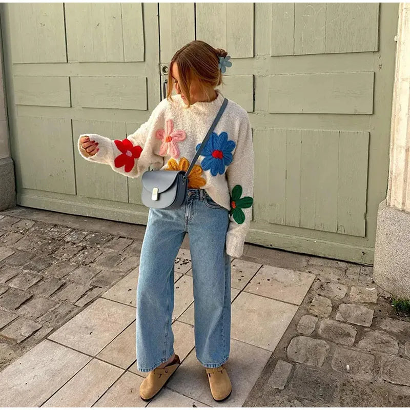 Farah - Jersey de punto grueso con llamativos apliques florales