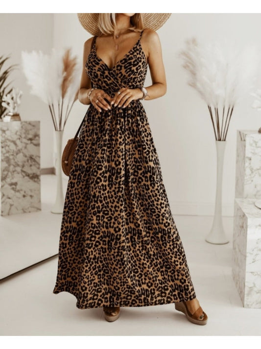 Maxivestido con tirantes y estampado de leopardo Gigi