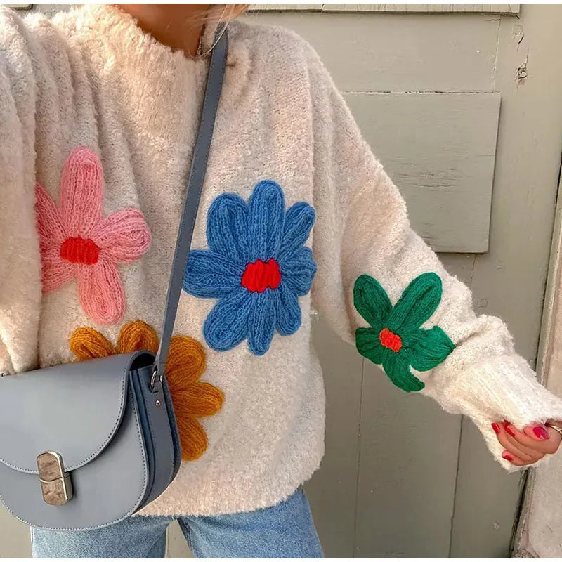 Farah - Jersey de punto grueso con llamativos apliques florales