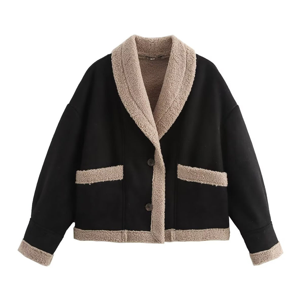 Bianca - Chaqueta de ante con bolsillos, invierno chic, mujer