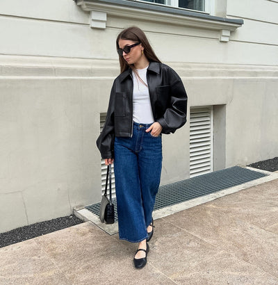 Chaqueta biker corta de mujer con cremallera metalica - Raizy