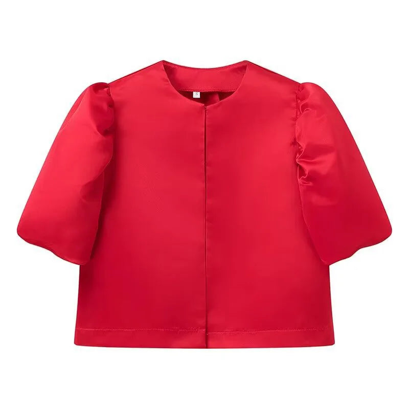 Mona - Elegante camisa de mujer con mangas cortas abullonadas