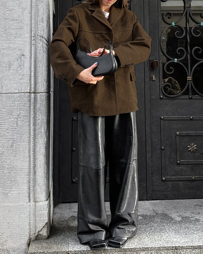 Chaqueta holgada de ante con solapas retro de terciopelo - Loise