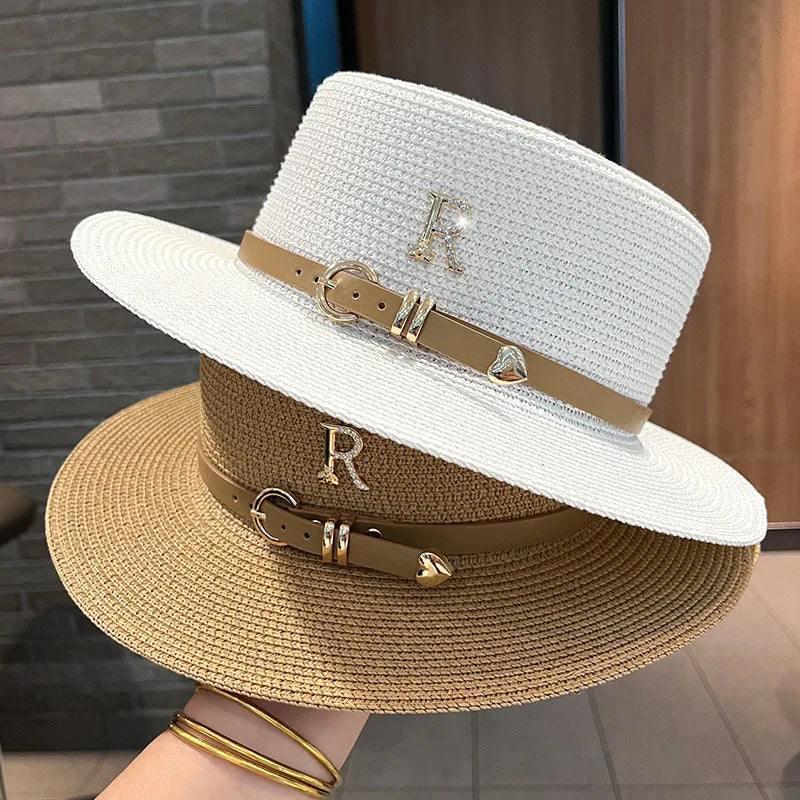 Sombreros de paja de copa plana para mujer