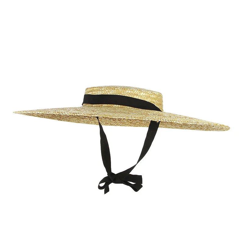 Sombrero de paja de encaje plano grueso de verano