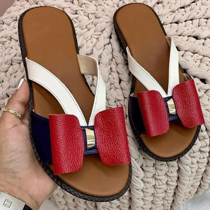 Letty - Sandalias de verano para mujer con lazo y tacón plano