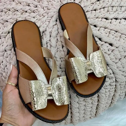 Letty - Sandalias de verano para mujer con lazo y tacón plano